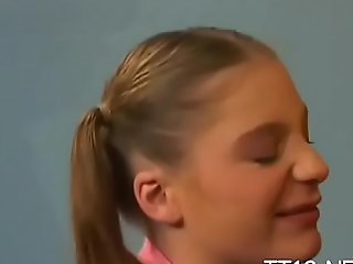 Titillating big ass schoolgirl gets her trimmed pussy fucked roughly