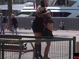 Petite naked teen humiliated in public away from domina and lord