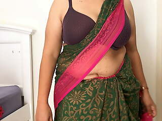 Down in the mouth Indian Unreserved Stripping Absent Saree to Panty