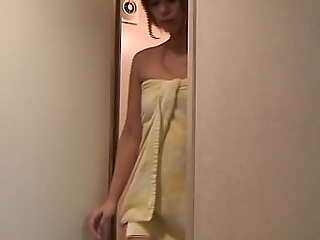 Japanese lawful age teenager takes a shower and switches near nightie